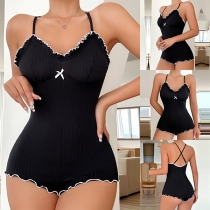 Sexy Ruffle V-neck Criss-cross Backless Lingerie Bodysuit