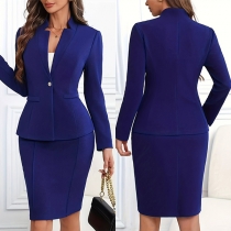Elegant Two-piece Suit Set Consist of Notch Lapel Blazer and Skinny Skirt