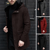 Fashion Solid Color Patch Pockets Long Sleeve Plushed Lined Jacket for Men