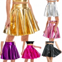 Fashion Bling-bling Bright Color High-rise Pleated Skirt