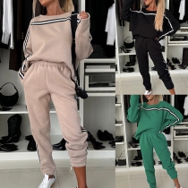 Fashion Stripe Printed Sporty Two-piece Set Consist of Sweatshirt and Sweatpants