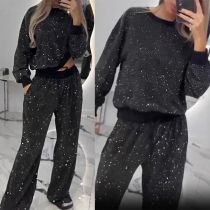 Fashion Bling-bling Sequin Two-piece Set Consist of Sweatshirt and Sweatpants