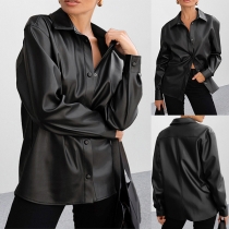 Street Fashion Stand Collar Long Sleeve Plush Lined Artificial Leather PU Thin Jacket
