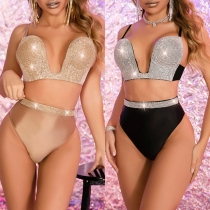 Sexy Bling-bling Rhinestone Push-up High-rise Lingerie Set for Party/Cosplay/Costume