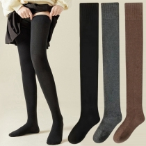 Fashion Ribbed Plush Lined  Thigh-high socks
