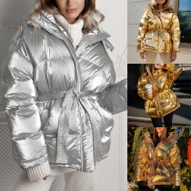 Street Fashion Bright Color Front Zipper Long Sleeve Quilted Jacket