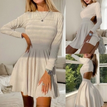 Sexy Crew Neck Long Sleeve Backless Mini Dress