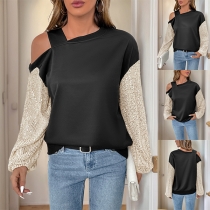 Street Fashion Sequin Spliced Long Sleeve Open-shoulder Shirt