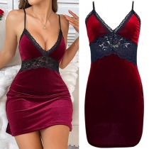 Sexy Lace Spliced V-neck Slip Nightwear Dress