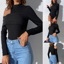 Street Fashion Open-shoulder Mock Neck Long Sleeve Bodysuit