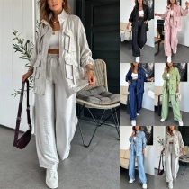 Fashion Two-piece Set Consist of Patch Pockets Jacket and Loose Pants