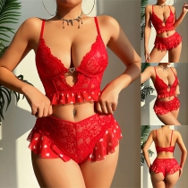 Sexy Heart Pattern Lace Two-piece Lingerie Set