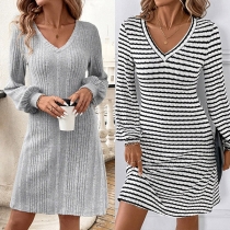 Casual V-neck Long Sleeve Mini Dress