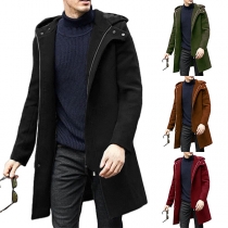 Fashion Solid Color Hooded Long Sleeve Duffle Jacket for Men
