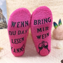 Cute Wine Glass Letter Printed Anti-slip Plush Socks