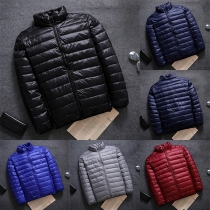 Fashion Solid Color Stand Collar Long Sleeve Quilted Down Coat for Men