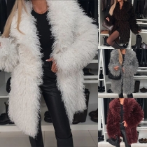 Fashion Solid Color Long Sleeve Artificial Leather PU Plush Jacket