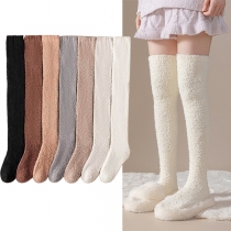 Fashion Solid Color Plush Over-the-knee Socks