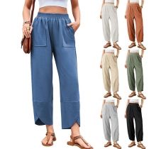Casual Elastic Waist Patch Pockets Loose Pants