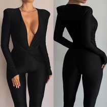 Sexy Plunge V-neck Long Sleeve Slim-fit Jumpsuit