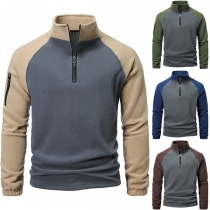 Fashion Contrast Color Half-zipper Long Sleeve Plush Sweatshirt for Men