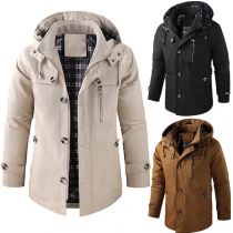 Fashion Stand Collar Long sleeve Drawstring Hooded Jacket for Men