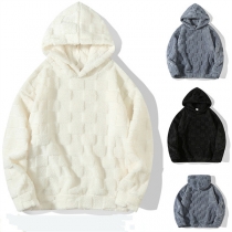 Fashion Plush Check Pattern Hooded Long Sleeve Sweatshirt