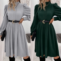 Fashion Solid Color Crew Neck Long Sleeve Mini Dress
