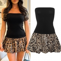 Sexy Strapless Leopard Printed Hemline Party Dress