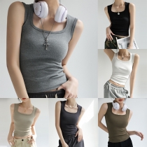 Fashion Solid Color Square Neck Sleeveless Tank Top