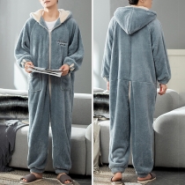 Fashion Long Sleeve Plush Hood Jumpsuit for Men