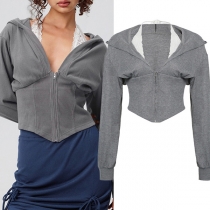 Fashion Lace Spliced Halter-neck Long Sleeve Hooded Sweatshirt Jacket