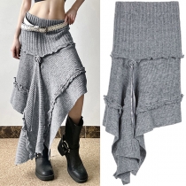 Fashion High-rise Irregular Hemline Ribbed Skirt