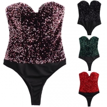 Fashion Bling-bling Sequined Strapless Bodysuit