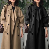 Fashion Solid Color Notched Lapel Double-breasted Long Sleeve Jacket