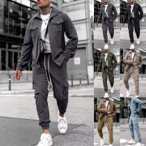 Fashion Two-piece Set for Men Consist of Blouse and Side Patch Pockets Pants