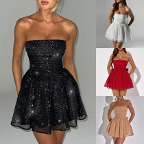 Sexy Bling-bling Strapless Ruffle Hemline Party Dress