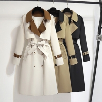 Vintage Notch Lapel Long Sleeve Double-breasted Self-tie Jacket