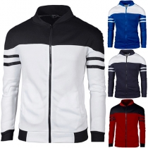 Fashion Contrast Color Front Zipper Long Sleeve Jacket for Men
