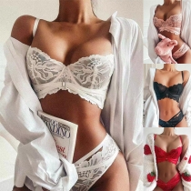 Sexy Solid Color Cross Lace Two-piece Lingerie Set
