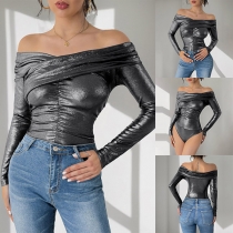 Sexy Cross Ruched Strapless Long Sleeve Slim-fit Bodysuit