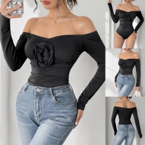 Sexy Strapless Front Floral Decoration Slim-fit Bodysuit