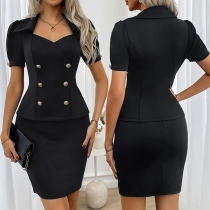Fashion Two-piece Set Consist of Double-breasted Shirt and Skirt