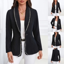 Elegant Contrast Color Lapel Long Sleeve Blazer