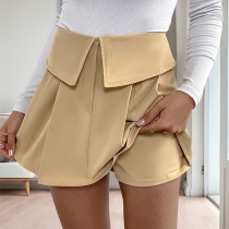 Fashion Lapel Waist Pleated Skorts