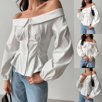 Sexy Off-the-shoulder Long Sleeve Front Button Cinch Waist Shirt