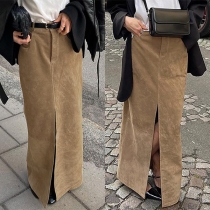 Vintage Front Slit Brown Maxi Skirt