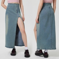 Fashion High-rise Side Slit Maxi Denim Skirt