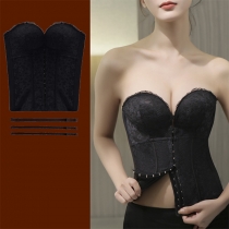 Sexy Jacquard Strapless Front Buckle Backless Wedding Dress Shapewear