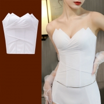 Sexy Solid Color Strapless Ruffle Ruched Wedding Dress Corset Shapewear